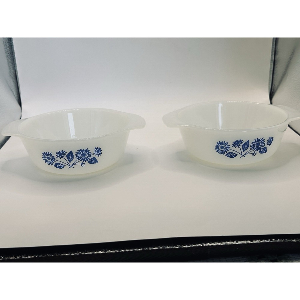VTG Anchor Hocking Fire King Casserole Dishes Blue Cornflower Blue Set Of 2 12oz